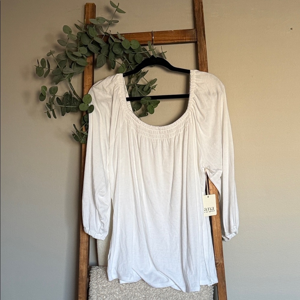 a.n.a White Peasant Scoop Neck Tunic Top
